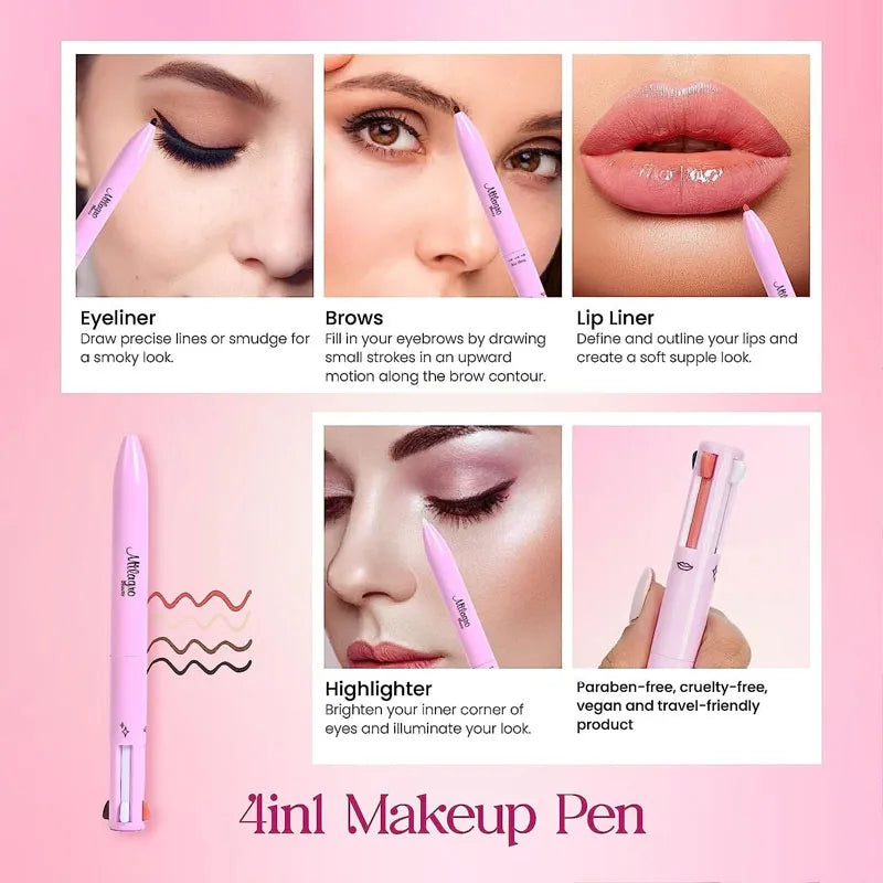 4-in-1 Waterproof Makeup Pen | Eyeliner, Brow Pencil, Highlighter & Shadow Stick