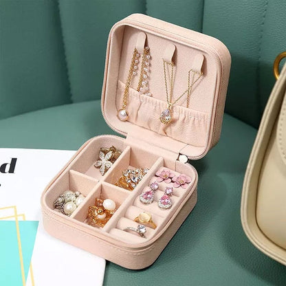 Square Mini Jewelry Box | Portable Travel Organizer  | PU Leather & Velvet Interior