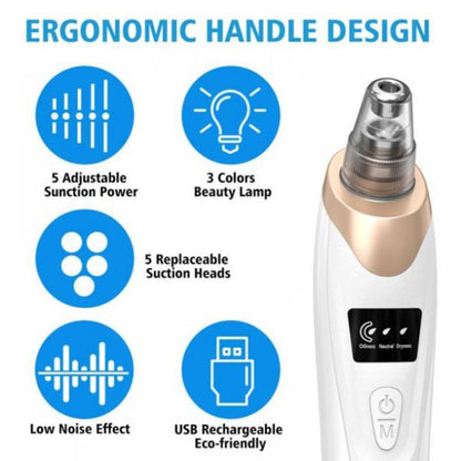 Electric Blackhead Suction Remover | Portable Pore Cleaner with 3 Suction Levels & 5 Probes