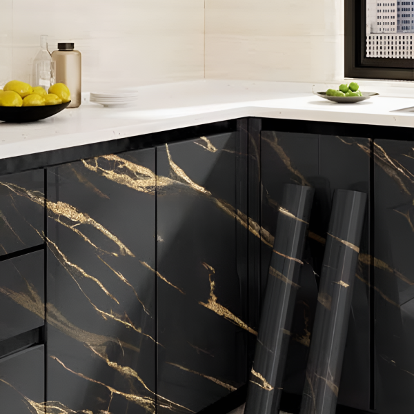 Marble Sheet Sticker | Black & Gold | Self-Adhesive PVC | 60 x 200 cm