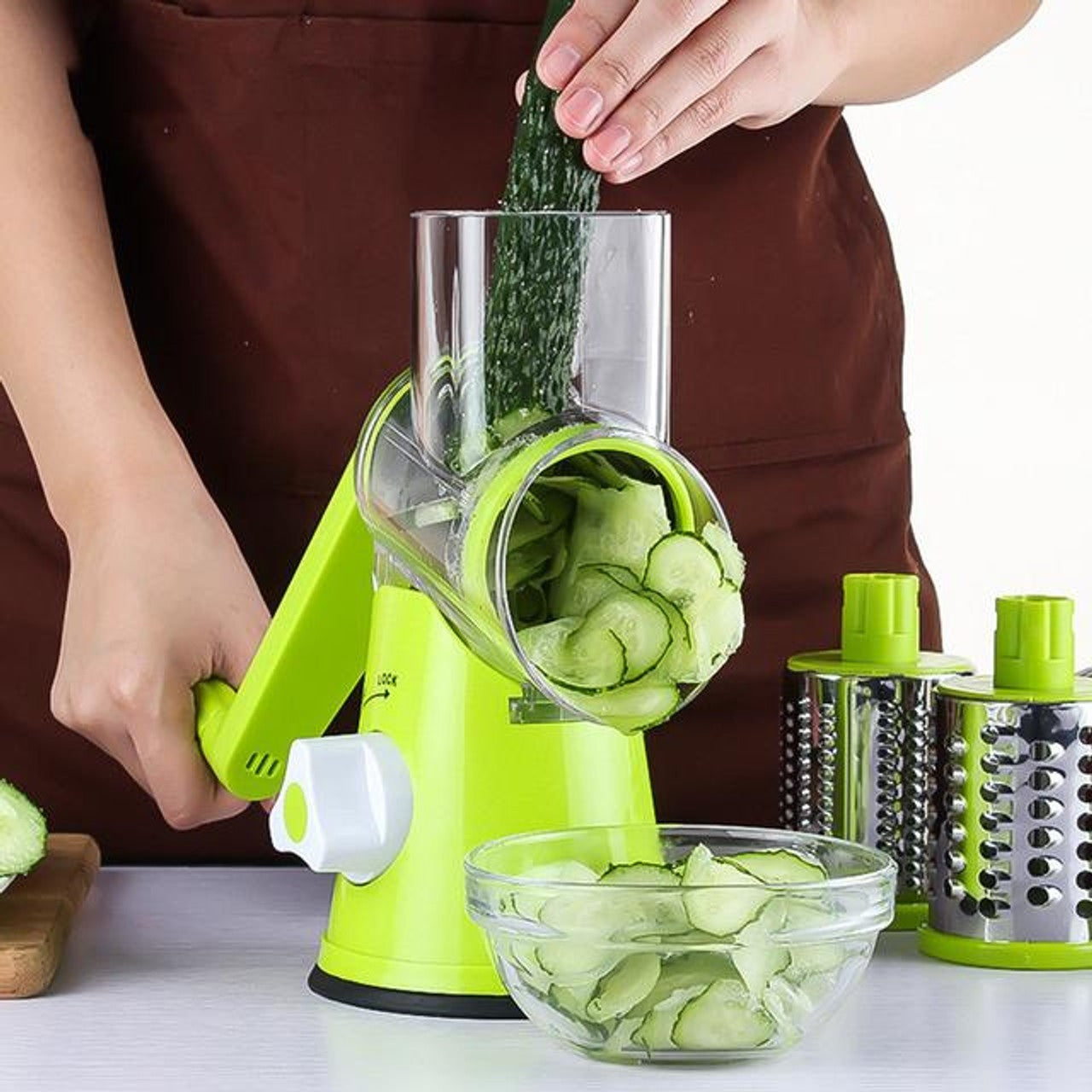 Multi-Functional Tabletop Drum Grater | Manual Vegetable Cutter, Slicer & Shredder