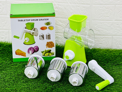 Multi-Functional Tabletop Drum Grater | Manual Vegetable Cutter, Slicer & Shredder