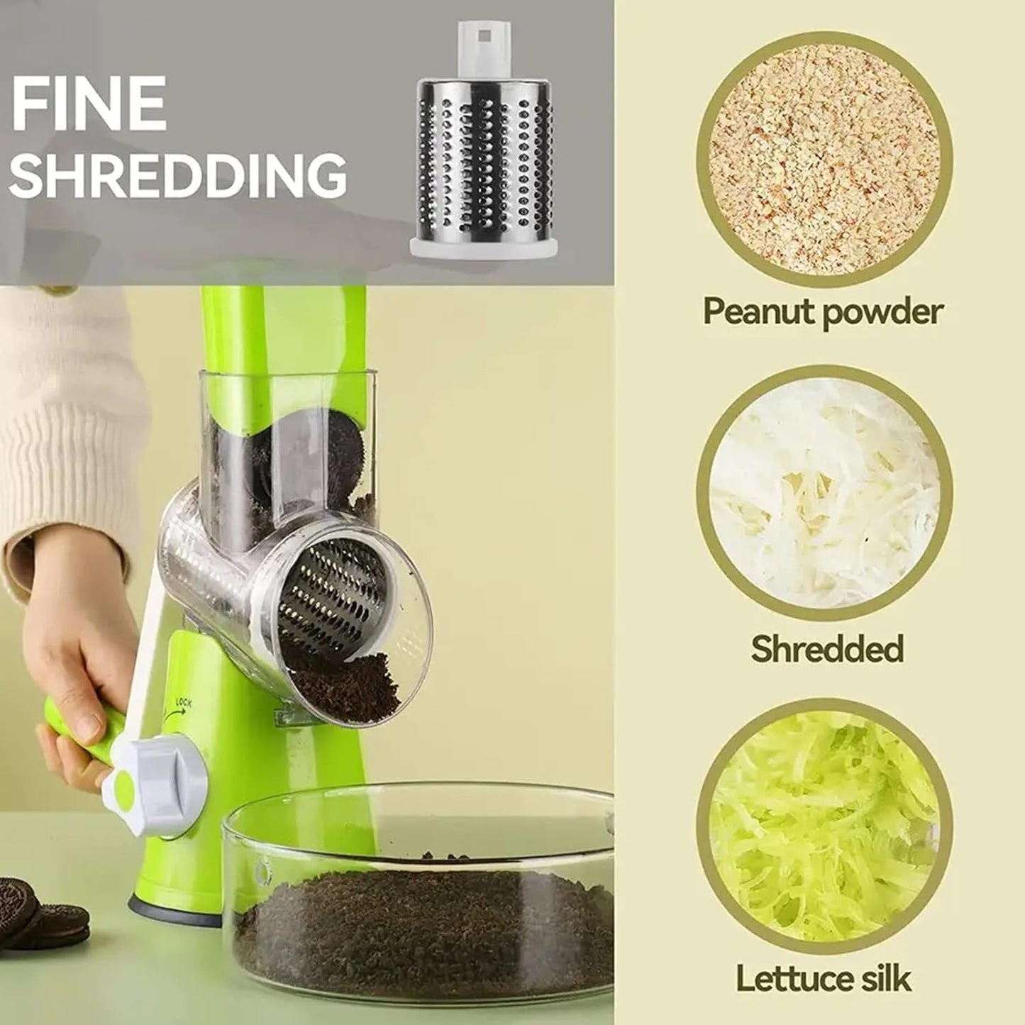 Multi-Functional Tabletop Drum Grater | Manual Vegetable Cutter, Slicer & Shredder