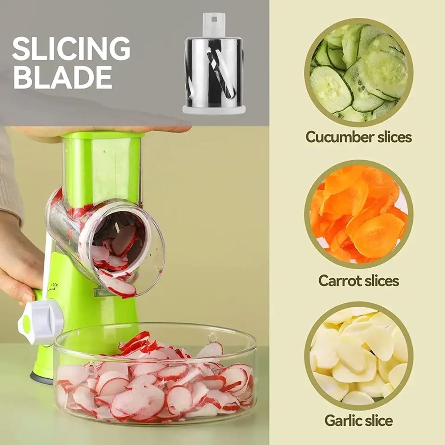 Multi-Functional Tabletop Drum Grater | Manual Vegetable Cutter, Slicer & Shredder