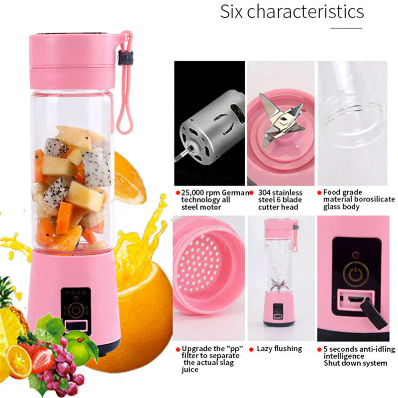 Portable 6-Blade USB Rechargeable Juicer/Blender | Travel-Friendly, Powerful & Easy to Clean