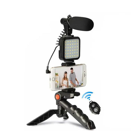 AY-49 Video Vlogging Kit with Wireless Remote Control | All-in-One Tripod, Microphone & LED Light