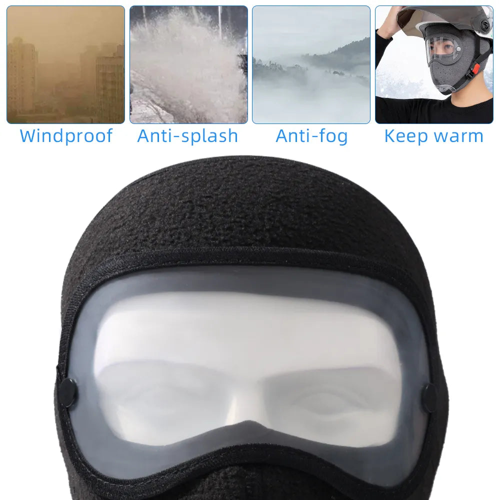 Black Windproof Winter Full Face Mask with Anti-Dust & Anti-Fog Goggles