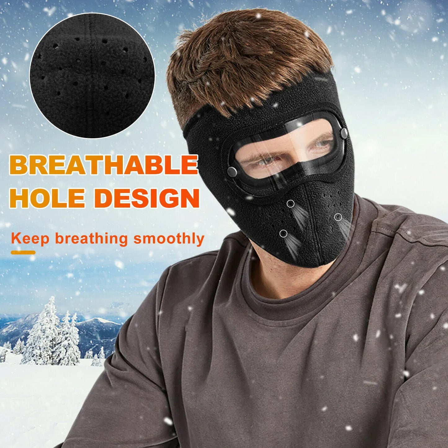 Black Windproof Winter Full Face Mask with Anti-Dust & Anti-Fog Goggles