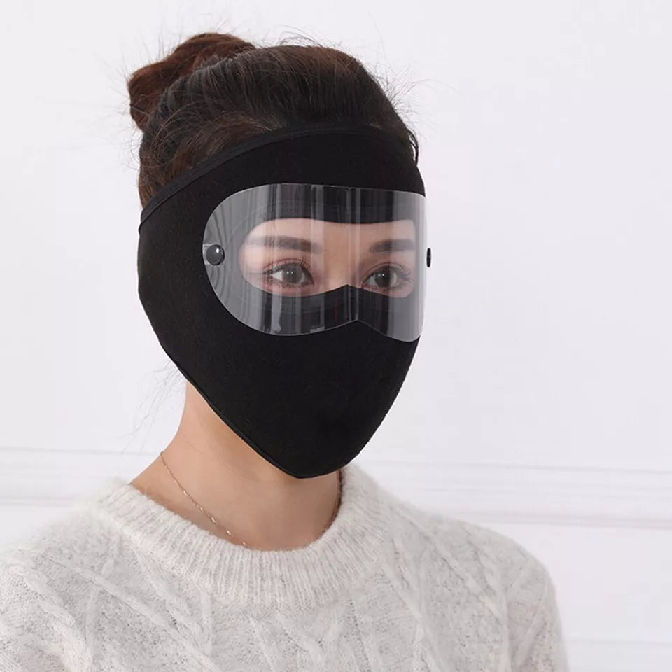 Black Windproof Winter Full Face Mask with Anti-Dust & Anti-Fog Goggles